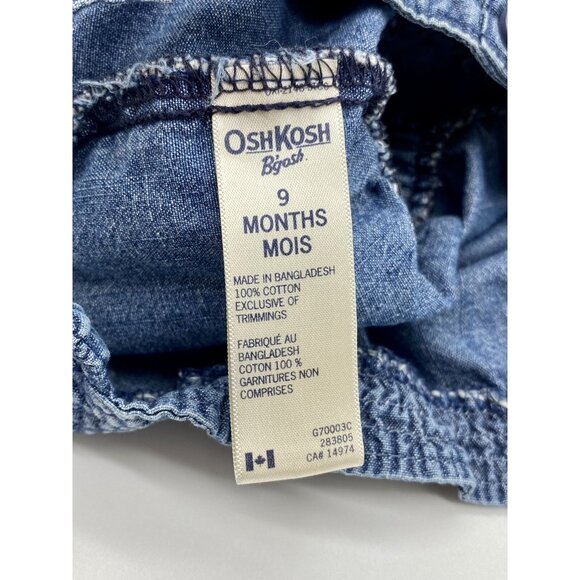 Osh Kosh B'Gosh Baby 9m Embroidered Denim One Piece Romper Shorts 100% Cotton - Picture 6 of 7